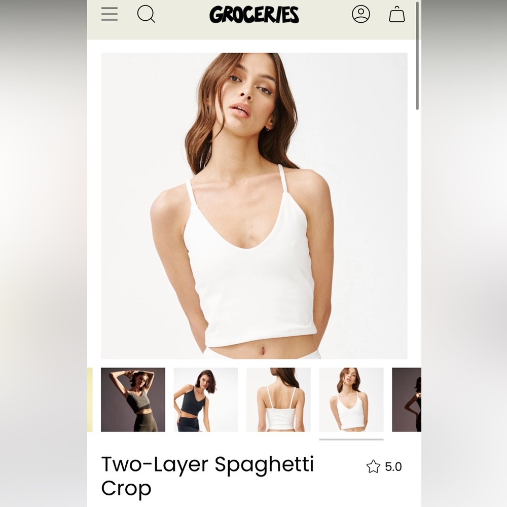 GROCERIES APPAREL Two-Layer Spaghetti Crop - no bleach white